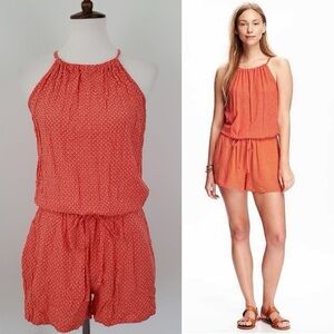 Old Navy Orange Dot Floral Halter Romper Size Medium